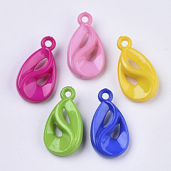 Mixed Color Opaque Acrylic Pendants, Teardrop, Mixed Color, 26x14~15x7mm, Hole: 2.5mm, about 550pcs/500g