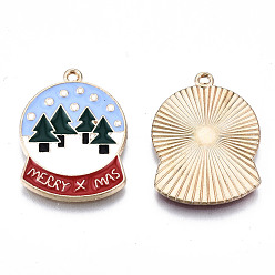 Colorful Eco-Friendly Alloy Enamel Pendants, Cadmium Free & Lead Free & Nickel Free, Crystal Ball with Word Merry Christmas, Light Gold, Colorful, 23x17x1.2mm, Hole: 1.4mm