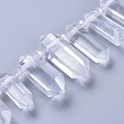 Cristal de cuarzo Grado de hilos de perlas de cristal de cuarzo naturales, cuentas perforadas superiores, con perlas de vidrio, facetados, punto de doble terminación, 20~60x7~11x8~13.5 mm, agujero: 1.2 mm, sobre 25 unidades / cadena, 14.96 pulgada (38 cm)