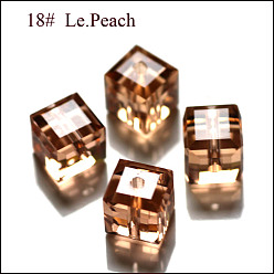 Персиковый Слойка Имитация Австрийские кристаллические шарики, класс AAA, граненые, кубические, розовые, 5~5.5x5~5.5x5~5.5 мм (размер в пределах диапазона погрешностей 0.5~1 мм), отверстие : 0.7~0.9 мм