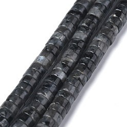Larvikite Natural Black Larvikite Beads Strands, Heishi Beads, Flat Round/Disc, 6x3mm, Hole: 1mm, about 108~121pcs/strand, 14.76~15.74 inch(37.5~40cm)
