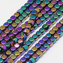 Plaqué Multicolore Galvanoplastie non magnétiques hématite synthétique brins de perles, cube, Grade a, multi-couleur plaquée, 3x3x3mm, Trou: 1mm, Environ 127 pcs/chapelet, 16 pouce