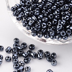 Prussian Blue Glass Seed Beads, Opaque Colors Lustered, Round, Prussian Blue, 4mm, Hole: 1.5mm, about 4500pcs/pound