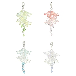 Mixed Color Acrylic & Glass Pendant Decoration, with Zinc Alloy Lobster Claw Clasps, Flower, Mixed Color, 65~66mm, Pendant: 55~56x26.5~28x29.5~30mm, 4pcs/set