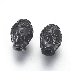 Bronze 304 billes d'acier inoxydable, la tête de Bouddha, gris anthracite, 10x13x9mm, Trou: 3mm