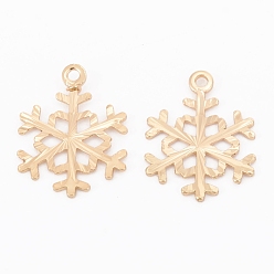 Light Gold Christmas Theme, Brass Pendants, Long-Lasting Plated, Textured, Snowflake, Light Gold, 18x13.5x0.5mm, Hole: 1.4mm