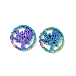 Rainbow Color 304 Stainless Steel Tree of Life Charms, Rainbow Color, 11x1mm