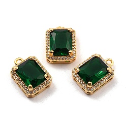 Real 18K Gold Plated Rack Plating Brass Micro Pave Green Cubic Zirconia Charms, Long-Lasting Plated, Rectangle, Real 18K Gold Plated, 15x10.5x6mm, Hole: 1.4mm