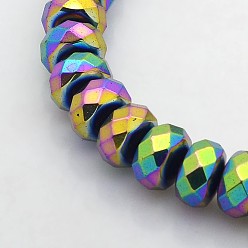 Rainbow Plated Electroplate Non-magnetic Synthetic Hematite Beads Strands, Faceted Rondelle, Rainbow Plated, 10x6mm, Hole: 1mm, about 67pcs/strand, 15.7 inch
