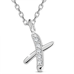 Letter X SHEGRACE Rhodium Plated 925 Sterling Silver Initial Pendant Necklaces, with Grade AAA Cubic Zirconia and Cable Chains, Platinum, Letter.X, 15.74 inch(40cm)