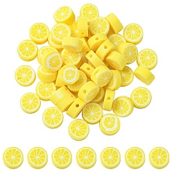 Amarillo Abalorios de la arcilla de polímero hechos a mano, limón, amarillo, 9.5~10.5x4.5~5.5 mm, agujero: 1.2 mm