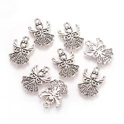 Antique Silver Tibetan Style Alloy Pendants, Cadmium Free & Lead Free, Angel, Antique Silver, 20x14x1mm, Hole : 1.5mm