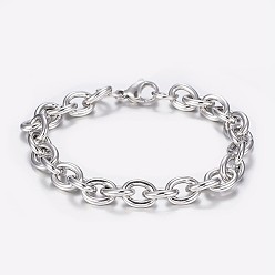 Stainless Steel Color 304 Stainless Steel Cable Chain Bracelets, with Lobster Claw Clasps, Stainless Steel Color, 7-7/8 inch(200mm), 8x2mm