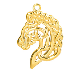 Oro 201 colgantes de acero inoxidable, encantos de la cabeza de caballo, dorado, 32x22x2 mm, agujero: 2 mm
