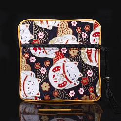 Черный Квадратные тканевые сумки с кисточками в китайском стиле, с застежкой-молнией, Для браслетов, Ожерелье, чёрные, 11.5x11.5 см