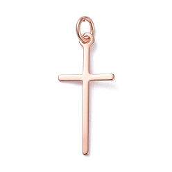 Real Rose Gold Plated Brass Pendants, Long-Lasting Plated, Cross, Real Rose Gold Plated, 23x10.5x0.6mm, Hole: 3.2mm