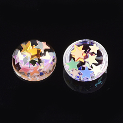 Colorful Resin Cabochons, with Paillette, Dome/Half Round, Colorful, 14x4~5mm
