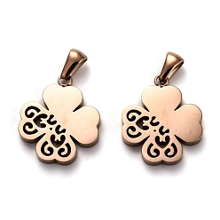 Rose Gold Ion Plating(IP) 304 Stainless Steel Pendants, Manual Polishing, Clover, Rose Gold, 21.5x18x3mm, Hole: 6x2.5mm