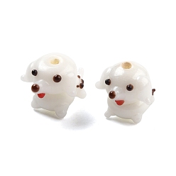 White Handmade Lampwork Beads, Cartoon Style, Dog, White, 18~21x13~15x11~17mm, Hole: 2mm
