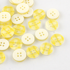 Yellow 4-Hole Plastic Buttons, Flat Round, Yellow, 13x3mm, Hole: 1.5mm