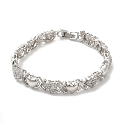 Platine Bracelet chaîne à maillons cœur en zircone cubique, bracelet en laiton, sans plomb et sans cadmium, platine, 7-1/2 pouce (19 cm)