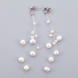 Perla Perlas perlas pendientes, con 304 hallazgo de acero inoxidable y latón, 98.5 mm, pin: 0.6 mm