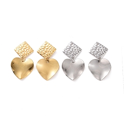 Mixed Color 304 Stainless Steel Heart with Rhombus Dangle Stud Earrings for Women, Mixed Color, 39mm, Pin: 0.8mm