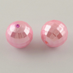 Pink ABS Plastic Imitation Pearl Faceted Round Beads, Pink, 20mm, Hole: 2.5mm, about 122pcs/500g