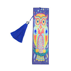 Owl DIY Diamond Painting Kits For Bookmark Making, including Tassel, Resin Rhinestones, Diamond Sticky Pen, Tray Plate and Glue Clay, Rectangle, Owl Pattern, 210x60mm