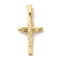 Real 18K Gold Plated Brass Pendants, Long-Lasting Plated, Lead Free & Cadmium Free, Crucifix Cross Charm, Real 18K Gold Plated, 33x19x3mm, Hole: 8x3mm