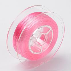 Pink Chaîne de cristal élastique plat teint écologique japonais, fil de perles élastique, pour la fabrication de bracelets élastiques, plat, rose, 0.6 mm, environ 60 m / rouleau (65.62 yards / rouleau)