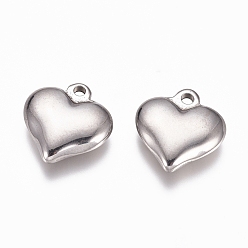 Stainless Steel Color 304 Stainless Steel Pendants, Puffed Heart, Jewelry Making, for Women, Stainless Steel Color, 15x14.5x4mm, Hole: 1.8mm