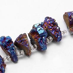 Blue Electroplated Natural Agate Bead Strands, Druzy Agate, Nuggets, Dyed, Blue, 22~37x14~17x17~21mm, Hole: 1.5mm, about 8pcs/strand, 5 inch