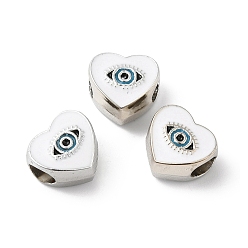 White CCB Plastic European Beads, Large Hole Beads, Heart with Evil Eyes, White, 11x11.5x8mm, Hole: 5mm