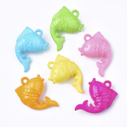 Mixed Color Opaque Acrylic Pendants, Fish, Mixed Color, 44x31.5x16mm, Hole: 3mm, about 90pcs/500g
