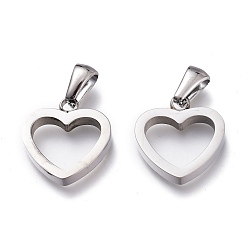 Stainless Steel Color 304 Stainless Steel Pendants, Manual Polishing, Hollow, Heart, Stainless Steel Color, 16x15x4mm, Hole: 6x2.5mm