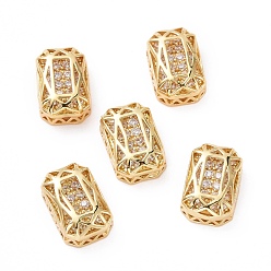 Clear Eco-friendly Brass Micro Pave Cubic Zirconia Multi-strand Links, Rack Plating, Cadmium Free & Lead Free, Rectangle Octagon, Golden, Clear, 14x10x5mm, Hole: 1.4mm