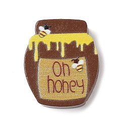 Coconut Brown Bee Theme Printed Wood Beads, Honey Jar, Coconut Brown, 23x19.5x8mm, Hole: 3mm