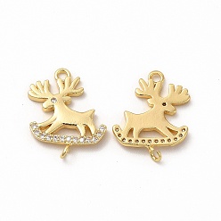 Real 18K Gold Plated Rack Plating Brass Micro Pave Cubic Zirconia Pendants, Christmas Reindeer/Stag Charm, Real 18K Gold Plated, 18x14.5x1.5mm, Hole: 1.2~1.4mm