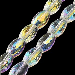 Clear AB Transparent Electroplate Glass Beads Strands, AB Color, Faceted, Oval, Clear AB, 11x8mm, Hole: 1.4mm, about 60pcs/strand, 27.17''(69cm)