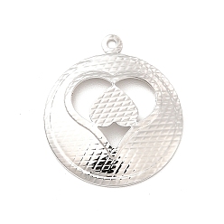 Платина Стойки обшивки латунные подвески, долговечный, плоский круглый с подвеской в виде сердца, платина, 19.5x16.5x2 мм, отверстие : 1 мм