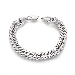Stainless Steel Color 304 Stainless Steel Wheat Chain Bracelets, with Bayonet Clasps, Stainless Steel Color, 9-1/4 inch(23.4cm), 10mm