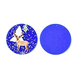 Deer Christmas Theme 3D Printed Resin Pendants, DIY Earring Accessories, Flat Round with Pattern, Deer Pattern, 37.5x2.5mm, Hole: 1.6mm