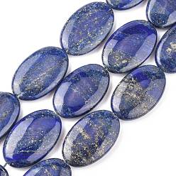 Lapislázuli Hilos de cuentas de lapislázuli natural, Plano Oval, 40~40.5x25x8~9 mm, agujero: 1 mm, sobre 10 unidades / cadena, 15.75'' (40 cm)
