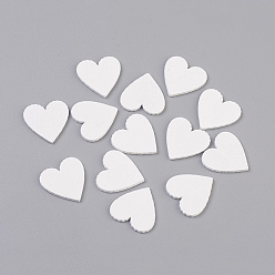 White Spray Painted Wood Cabochons, Laser Cut Wood Shapes, Heart, White, 19.5~20x19.5~20x1.5mm