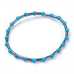 Synthetic Turquoise Synthetic Turquoise(Dyed) Stretch Bracelets, with Hematite Beads, 2-1/4 inch(5.7cm)