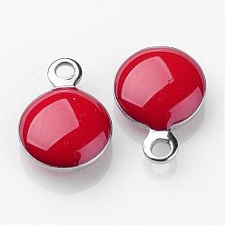 Red Stainless Steel Enamel Charms, Enamelled Sequins, Flat Round, Red, 11x8x3mm, Hole: 1mm