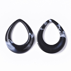Noir Pendentifs acryliques, style de pierres fines imitation, larme, noir, 53x43.5x8mm, Trou: 26x36mm, environ73 pcs / 500 g