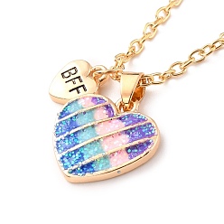 Colorful BFF/Best Friends Forever Alloy Pendant Necklaces, Enamel Glitter Powder Heart Necklace, Golden, Colorful, 18.18 inch(46.2cm), 1.7mm