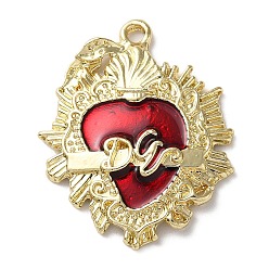 Red Alloy Pendants, with Enamel, Long-Lasting Plated, Golden, Sacred Heart Charm, Red, 29.5x23.5x3.5mm, Hole: 1.8mm